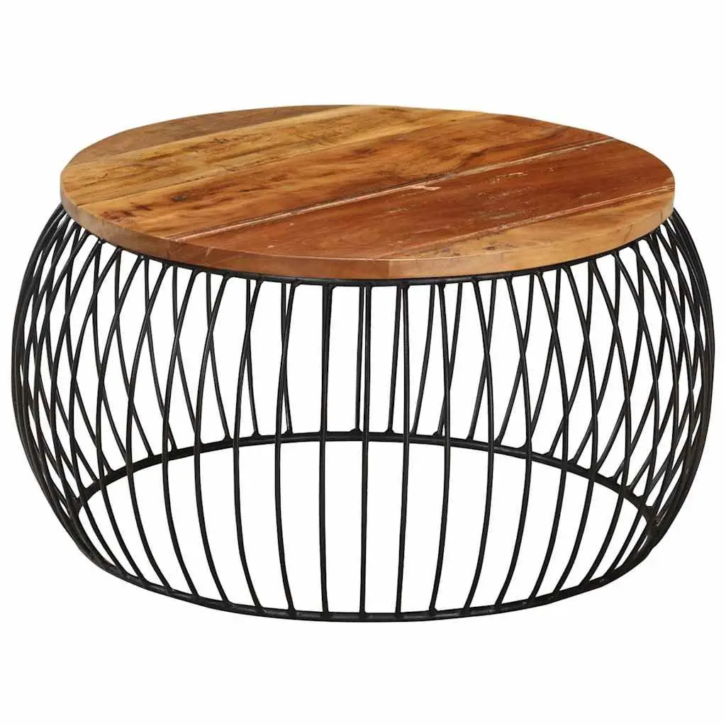 Coffee Table for Living Room Ø68cm Solid Reclaimed Wood Handmade Vintage Side Table