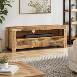 Rough Mango Wood TV Cabinet 110x30x40 cm with Drawers