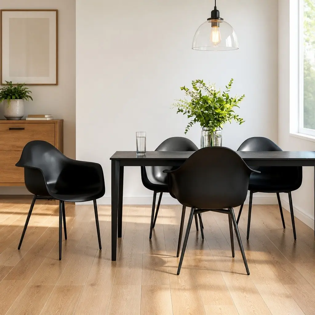 Dining Chairs for Kitchen Black Polypropylene 4 Piece Ergonomic Curved Backrest