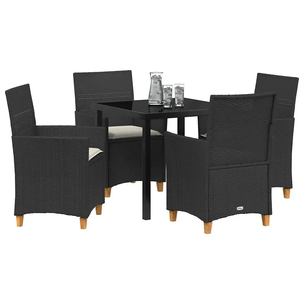 Garden Dining Set 5 Piece Outdoor Furniture Black Poly Rattan Patio Table Chairs