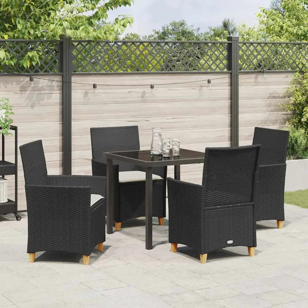 Garden Dining Set 5 Piece Outdoor Furniture Black Poly Rattan Patio Table Chairs