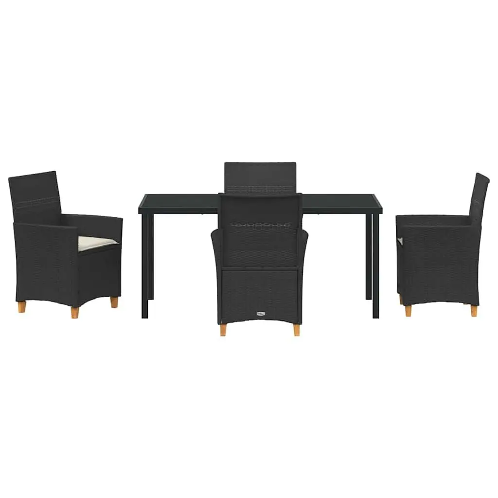 Outdoor Garden Dining Set 5 Pieces Black Poly Rattan Steel Frame Glass Top