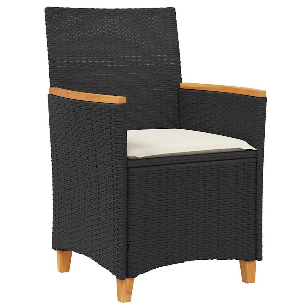 Outdoor Patio Furniture Set 3 Pieces Black Rattan Steel Frame Glass Top