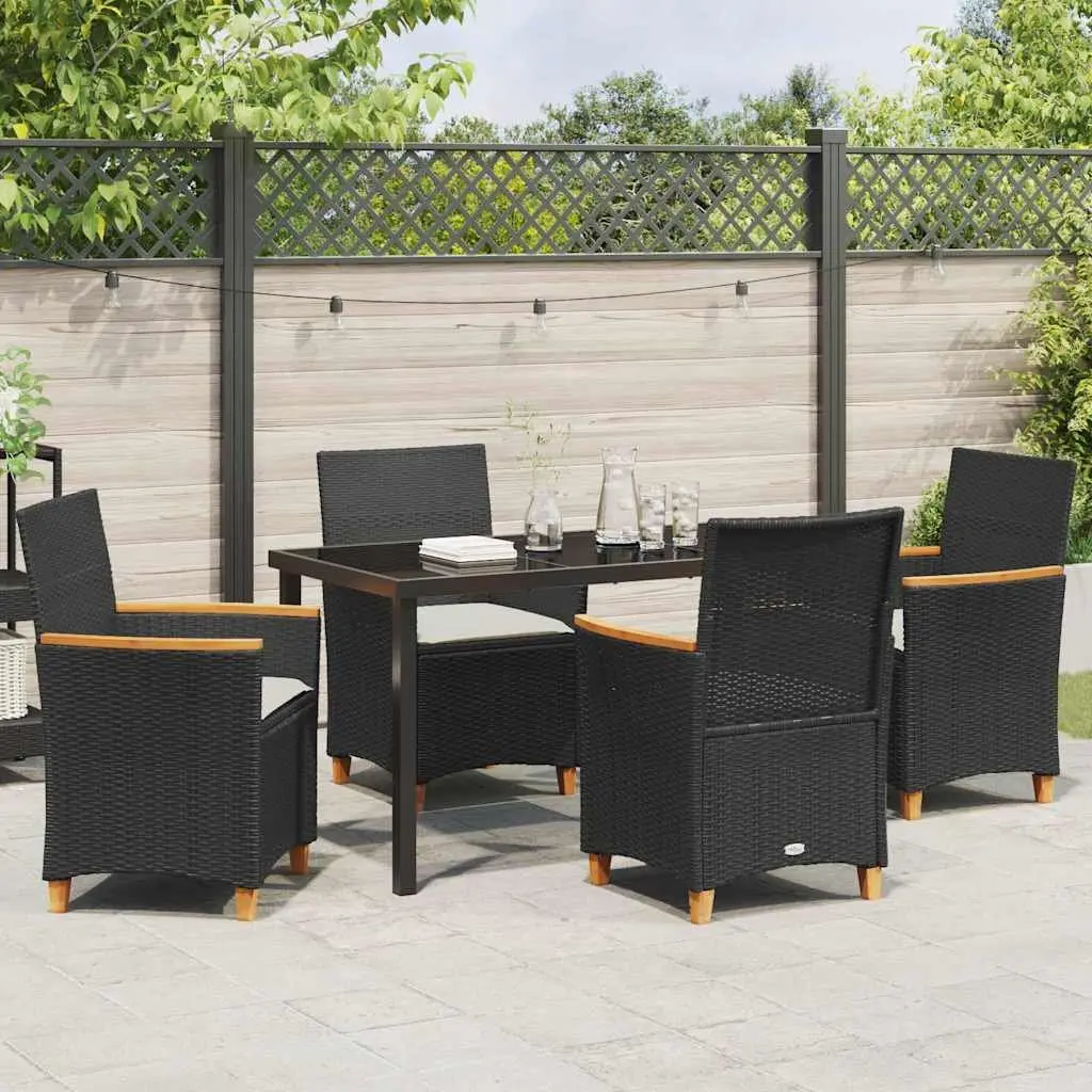 Garden Dining Set Outdoor Furniture 5 Pieces Poly Rattan Steel Frame Glass Top