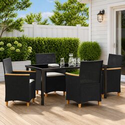 5 Piece Garden Dining Set: Poly Rattan, Steel Frame, Glass Top