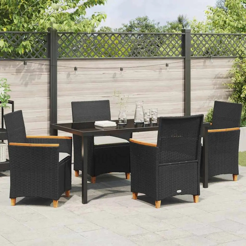 Garden Dining Set 5 Piece Outdoor Furniture Poly Rattan Steel Frame Glass Table