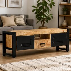TV Cabinet 120x30x40 cm Solid Mango Wood with Iron Frame
