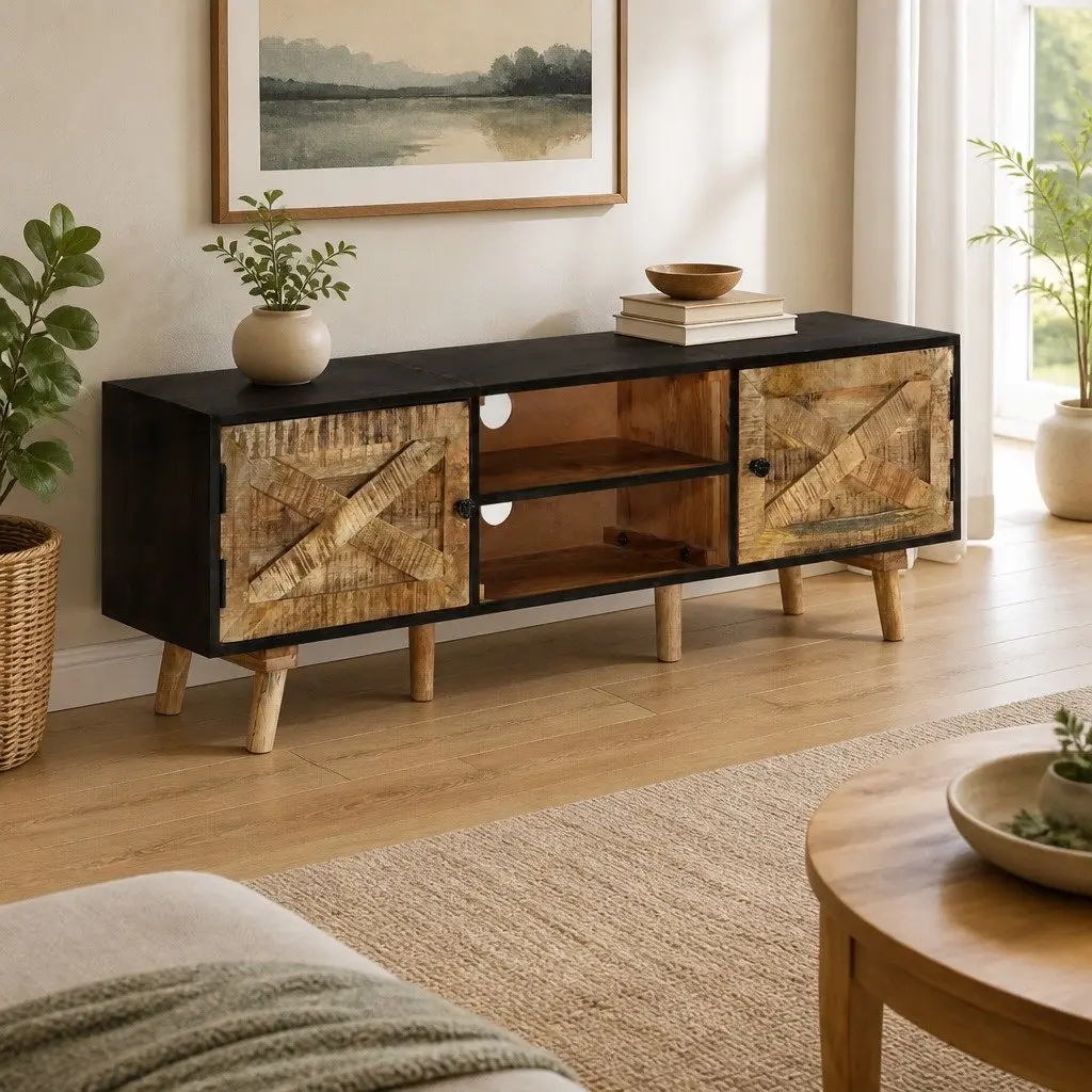 TV Cabinet Living Room Bedroom 140x30x46 cm Rough Mango Wood Acacia