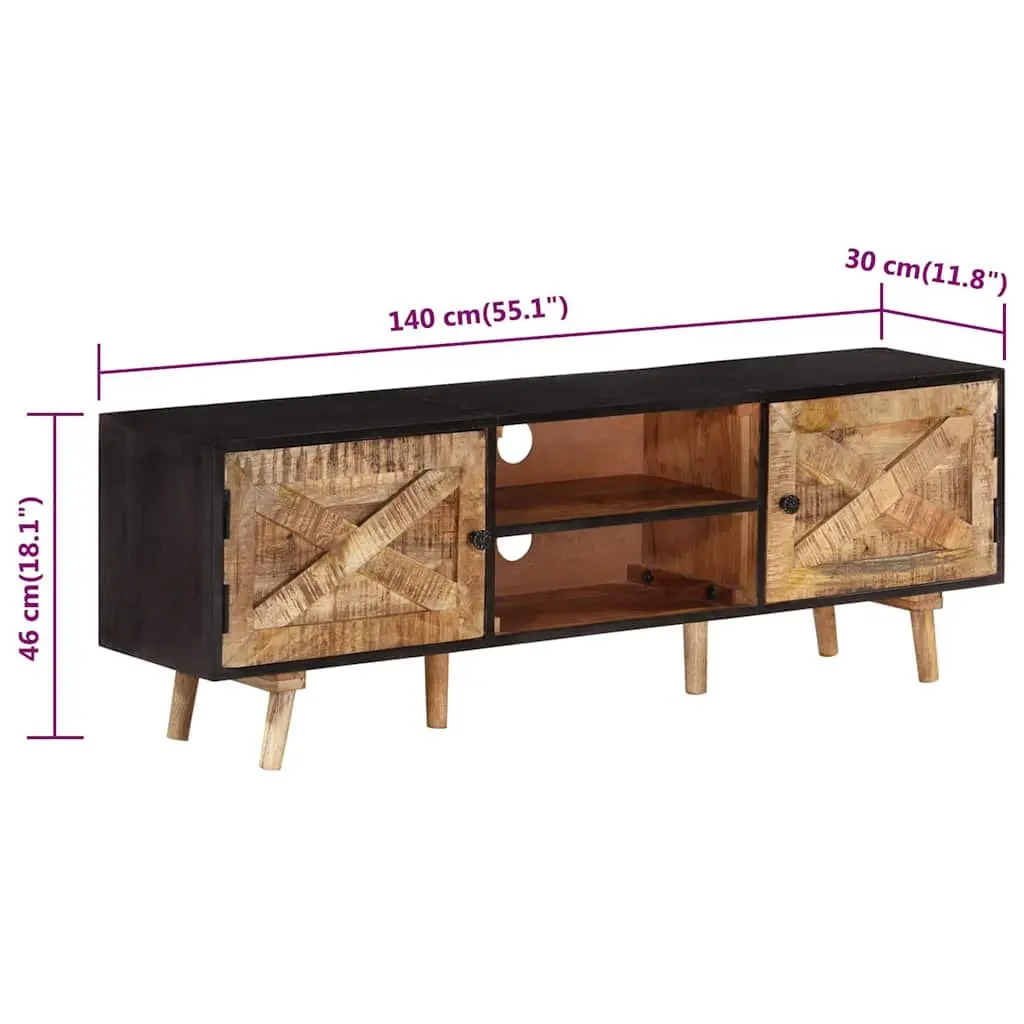 TV Cabinet Living Room Bedroom 140x30x46 cm Rough Mango Wood Acacia