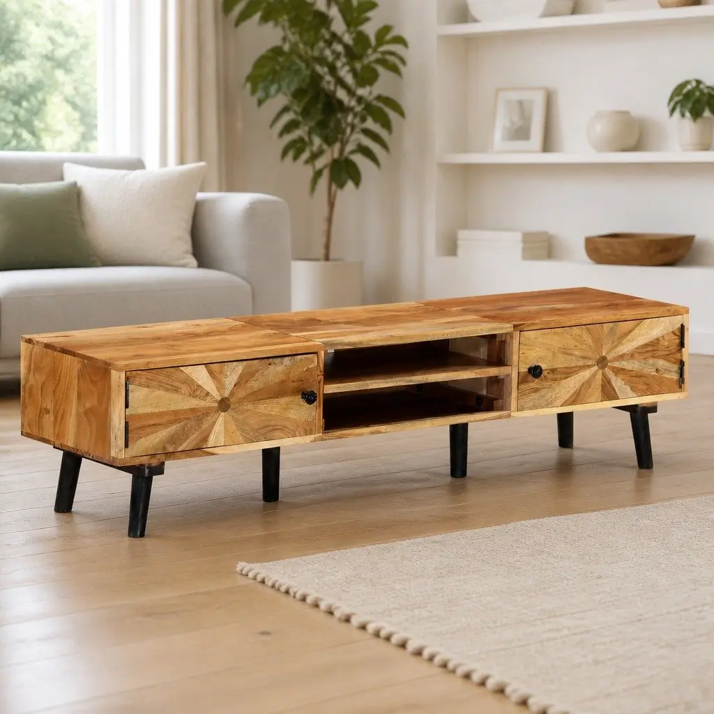 TV Cabinet 145x35x35 cm Solid Wood Acacia Brown Storage Furniture Living Room