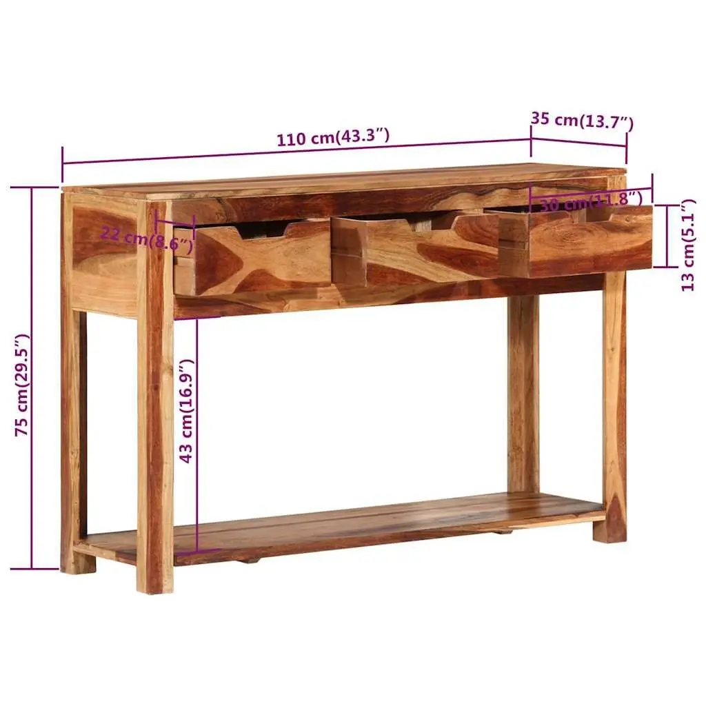 Wooden Console Table 110x35x75 cm Solid Acacia Side Hallway End Table 3 Drawer