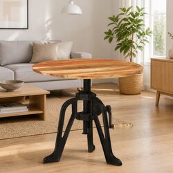 60cm Adjustable Side Table with Solid Acacia Wood