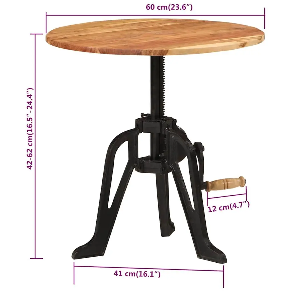 60cm Adjustable Side Table with Solid Acacia Wood