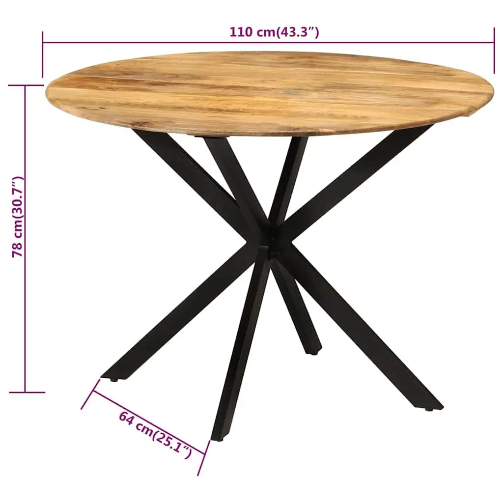 Dining Table Round 110cm Kitchen Room Solid Mango Wood Steel Frame