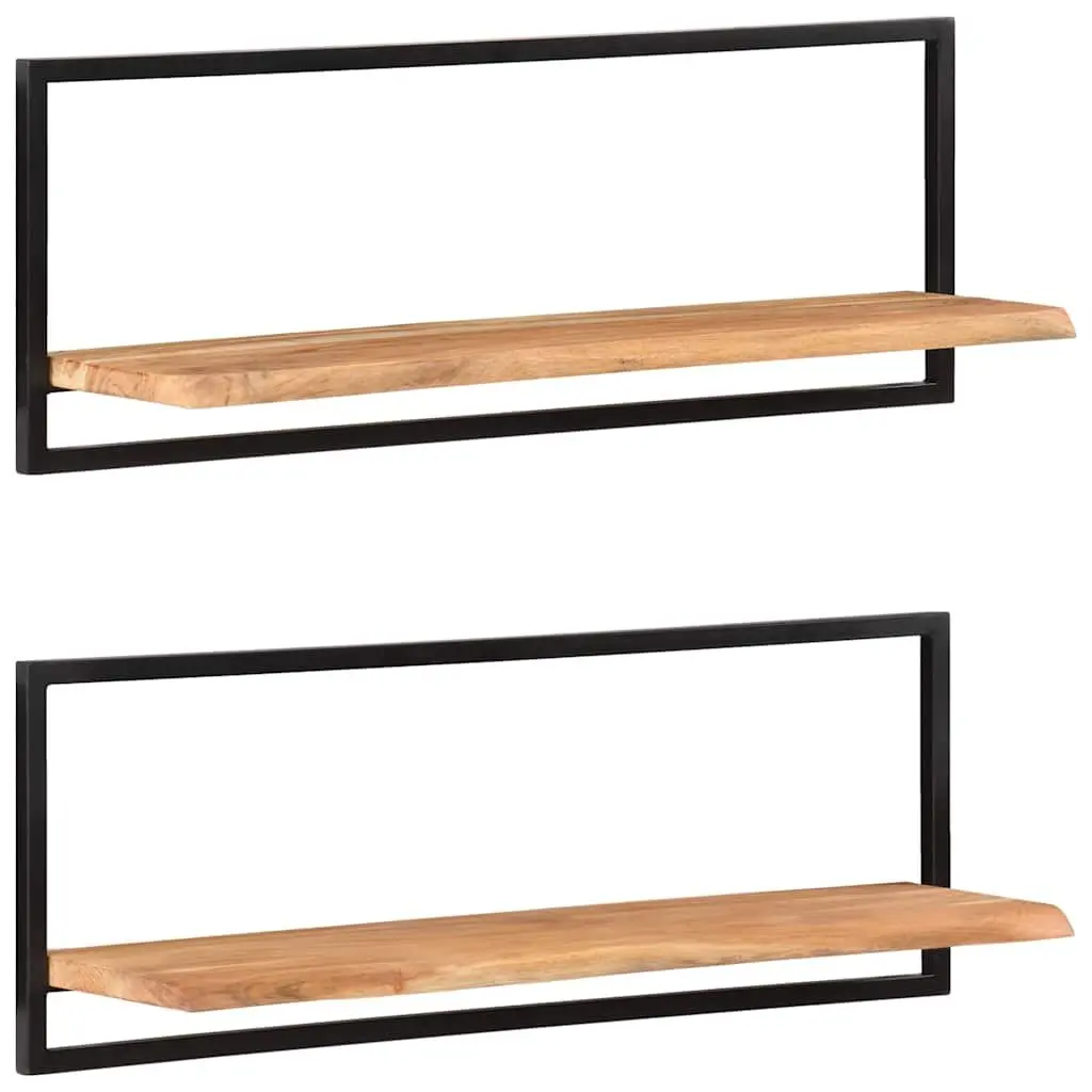 Wall Shelves 2 pcs Solid Wood Acacia Steel Frame Floating Display Brown