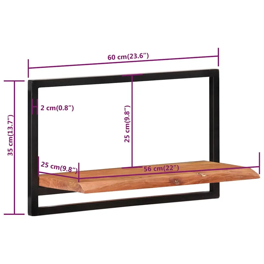 Wooden Wall Shelves Floating for Home 60 x 25 x 35 cm Set of 2 Brown Acacia Shelf Storage Display