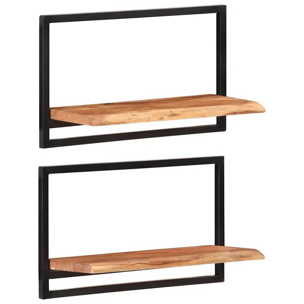 Wooden Wall Shelves Floating for Home 60 x 25 x 35 cm Set of 2 Brown Acacia Shelf Storage Display