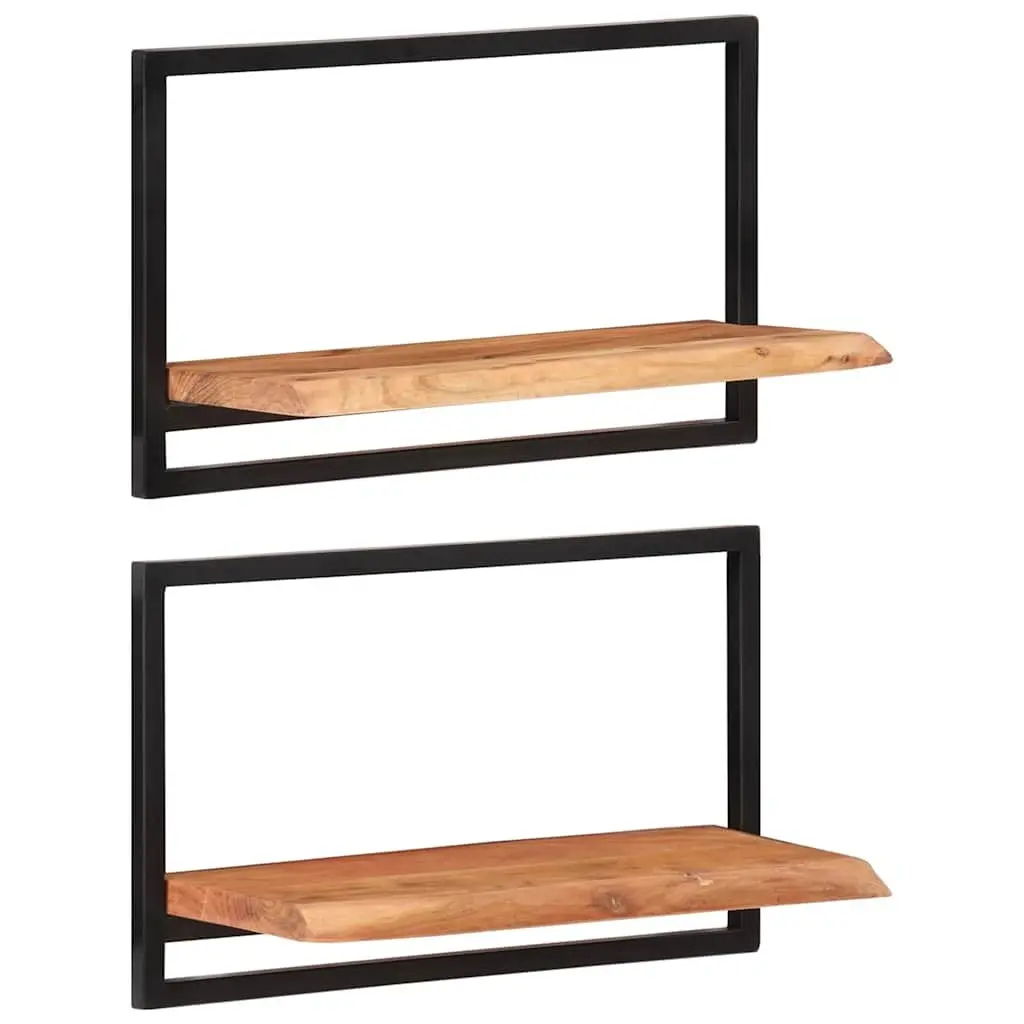 Wooden Wall Shelves Floating for Home 60 x 25 x 35 cm Set of 2 Brown Acacia Shelf Storage Display