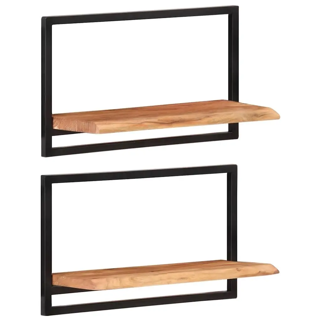 Wooden Wall Shelves Floating for Home 60 x 25 x 35 cm Set of 2 Brown Acacia Shelf Storage Display