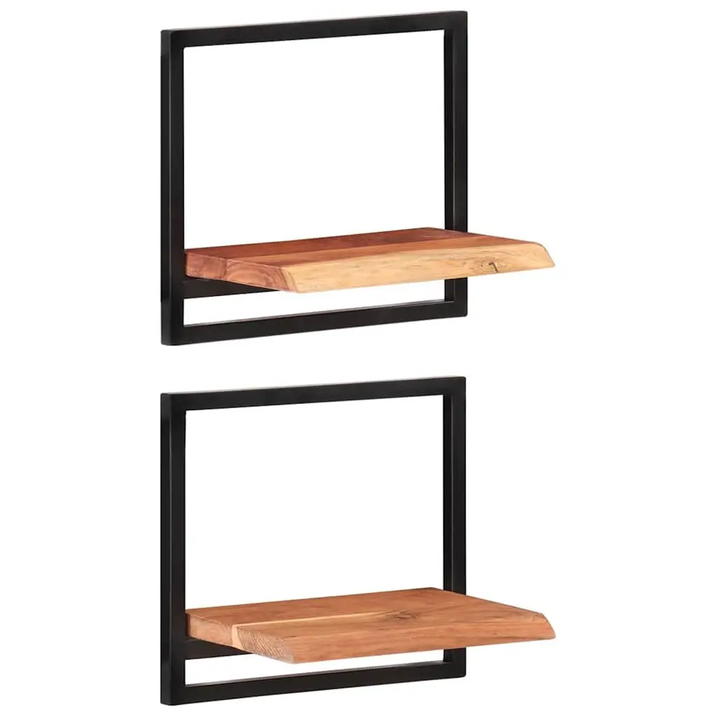 Wall Shelves for Living Room Bedroom Kitchen Office 2 Piece Solid Wood Acacia Steel Frame Floating Display Shelving Brown