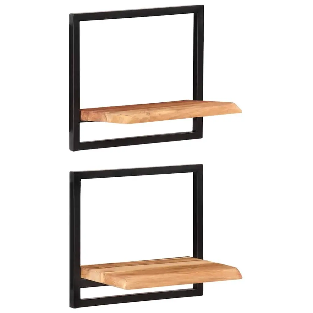 Wall Shelves for Living Room Bedroom Kitchen Office 2 Piece Solid Wood Acacia Steel Frame Floating Display Shelving Brown