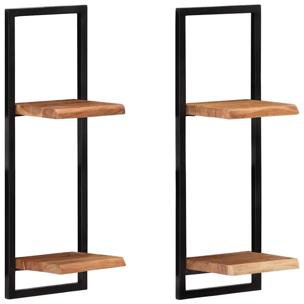 Wall Shelves Floating Wooden Storage Display for Home 25 x 25 x 75 cm Brown Acacia 2 Pieces