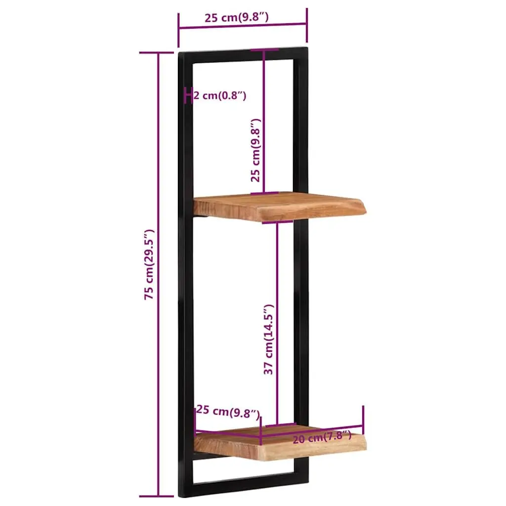 Wall Shelves Floating Wooden Storage Display for Home 25 x 25 x 75 cm Brown Acacia 2 Pieces