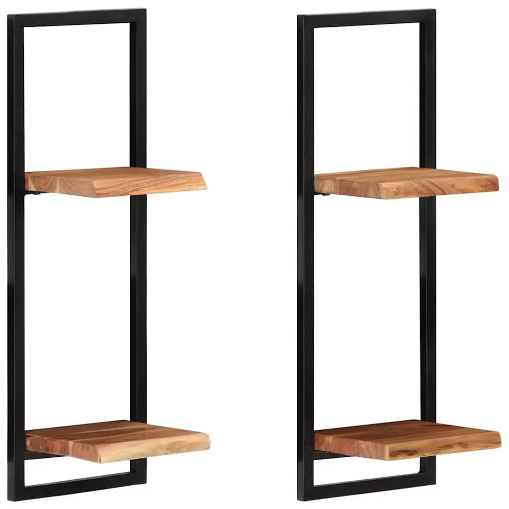 Wall Shelves Floating Wooden Storage Display for Home 25 x 25 x 75 cm Brown Acacia 2 Pieces