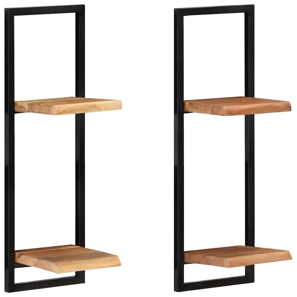 Wall Shelves Floating Wooden Storage Display for Home 25 x 25 x 75 cm Brown Acacia 2 Pieces