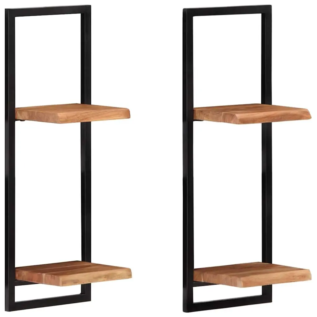 Wall Shelves Floating Wooden Storage Display for Home 25 x 25 x 75 cm Brown Acacia 2 Pieces