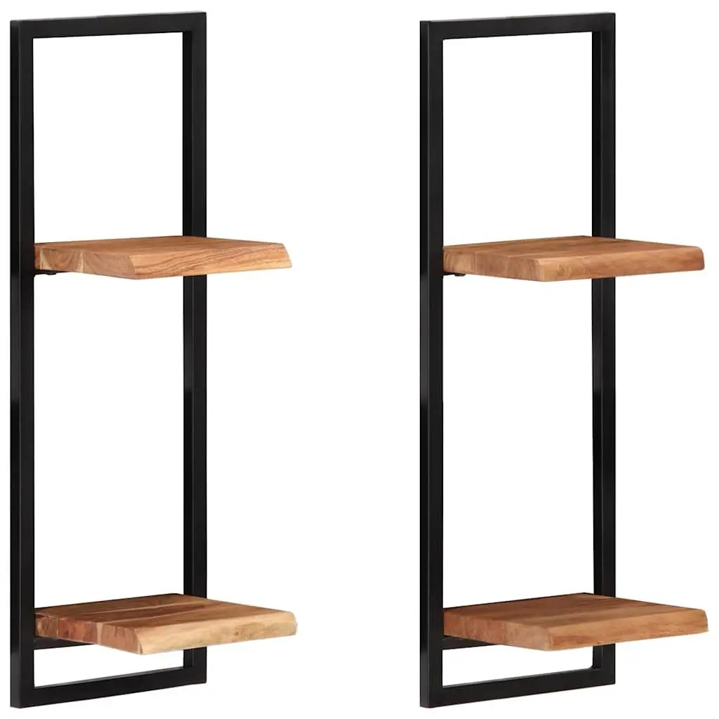 Wall Shelves Floating Wooden Storage Display for Home 25 x 25 x 75 cm Brown Acacia 2 Pieces