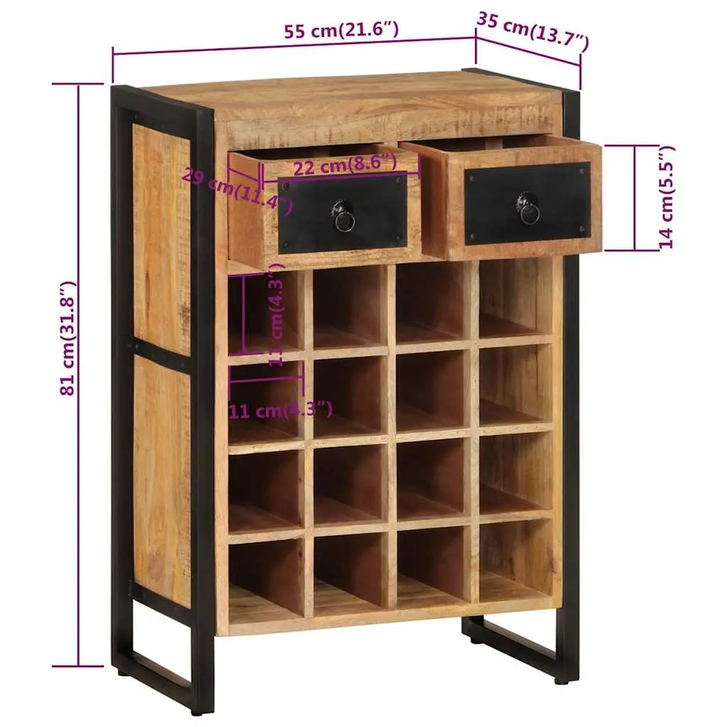Wine Rack for 16 Bottles Kitchen Dining Bar Solid Wood Storage Holder with Drawers