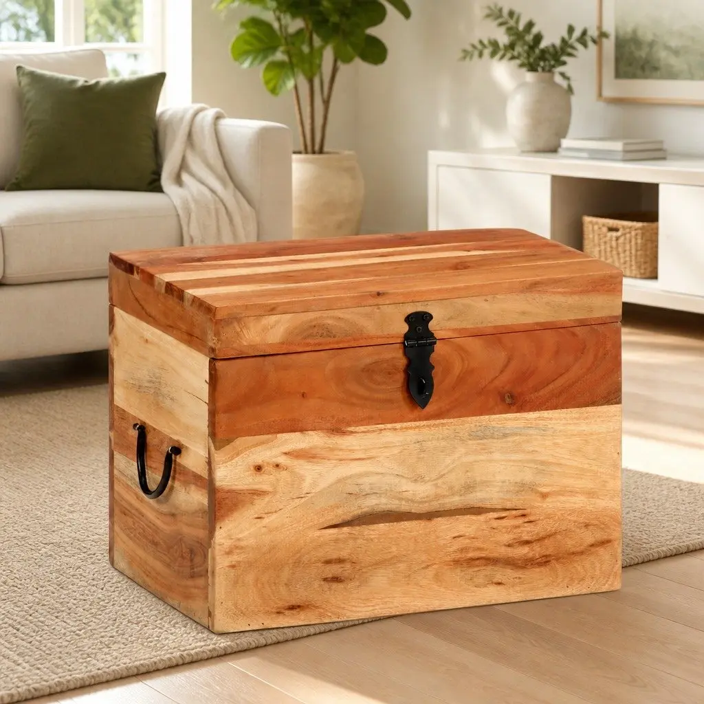 Storage Chest Solid Wood Acacia 39x28x31cm Brown Wooden Storage Box Bedroom