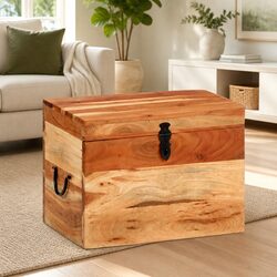 39x28x31cm Acacia Wood Storage Chest with Practical Lid