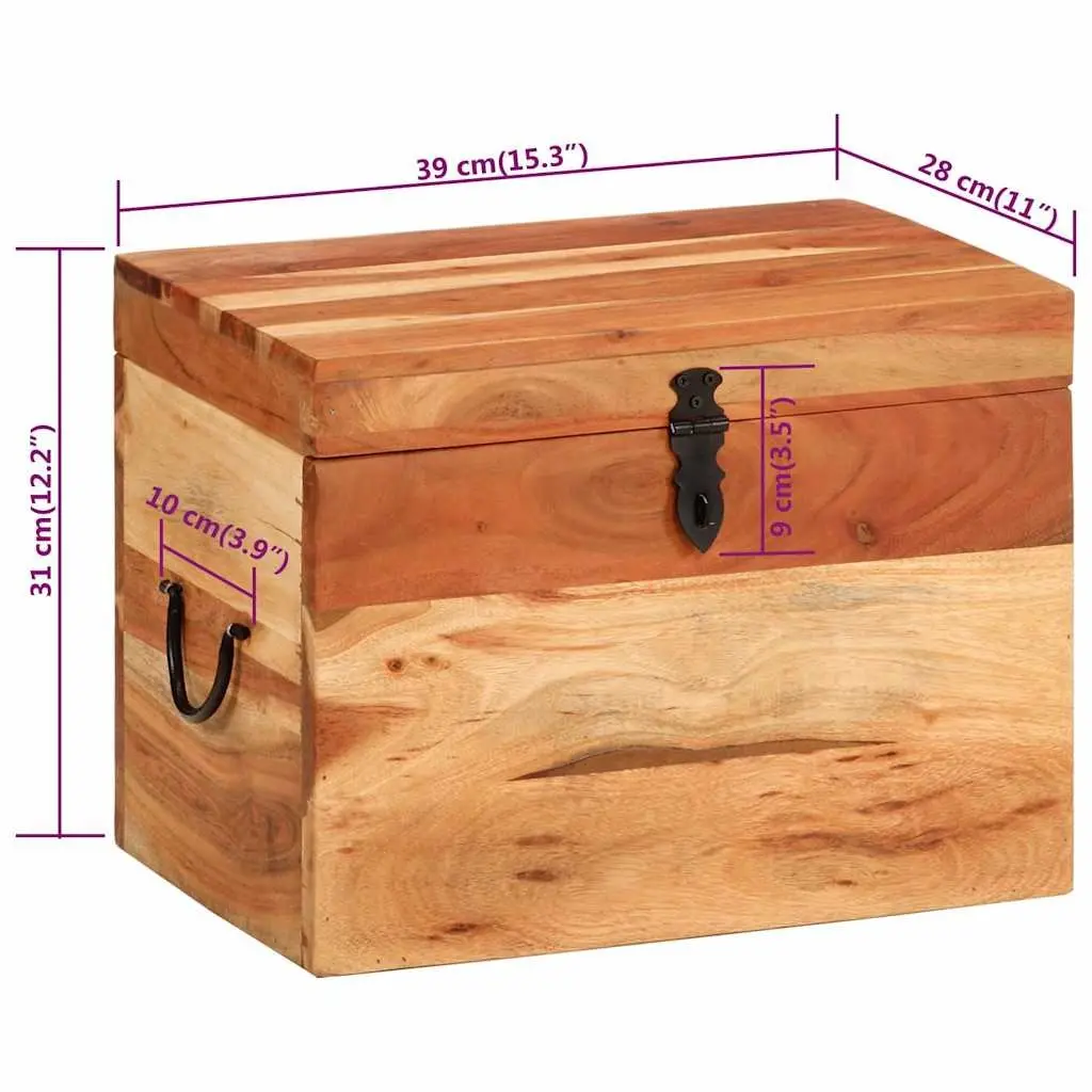 Storage Chest Solid Wood Acacia 39x28x31cm Brown Wooden Storage Box Bedroom