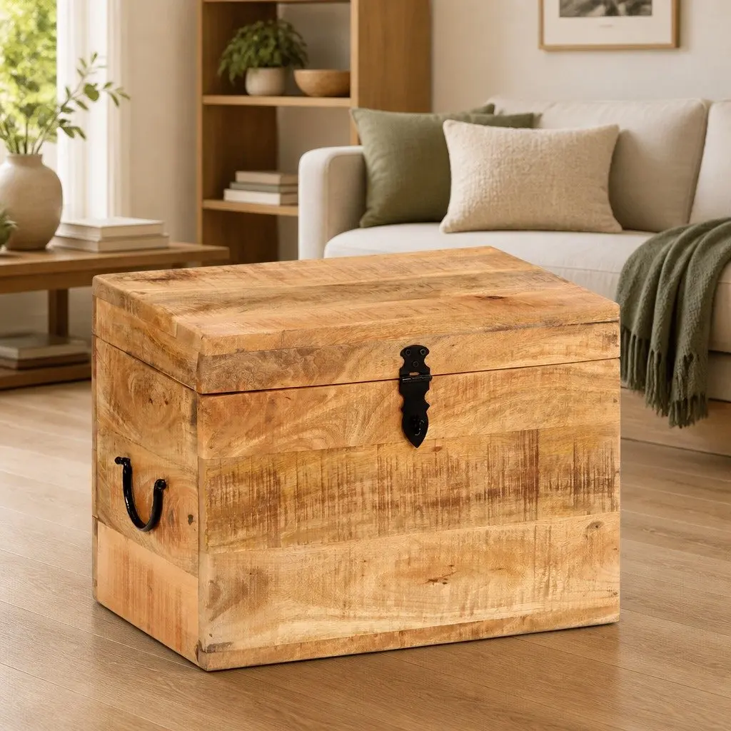 Storage Chest Antique Style Solid Mango Wood Box 39x28x31cm Home Organization Furniture