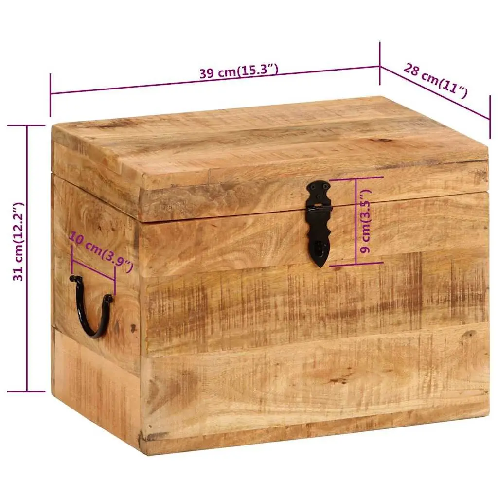 Storage Chest Antique Style Solid Mango Wood Box 39x28x31cm Home Organization Furniture