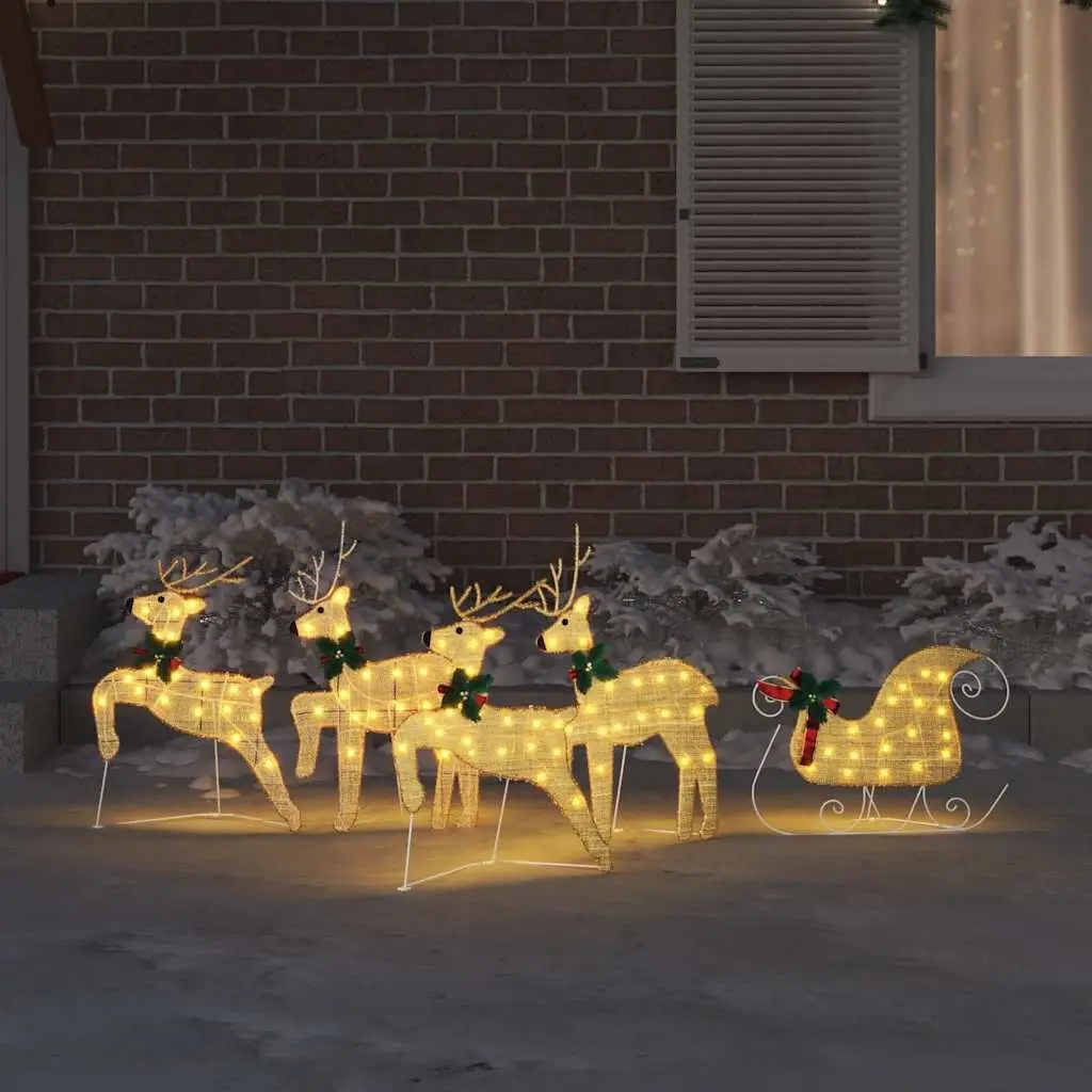 LED Reindeers 5 pcs Gold Fabric Christmas Holiday Home Garden Decoration Lights