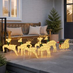 7-Piece LED Reindeer Decoration Set in Gold Fabric