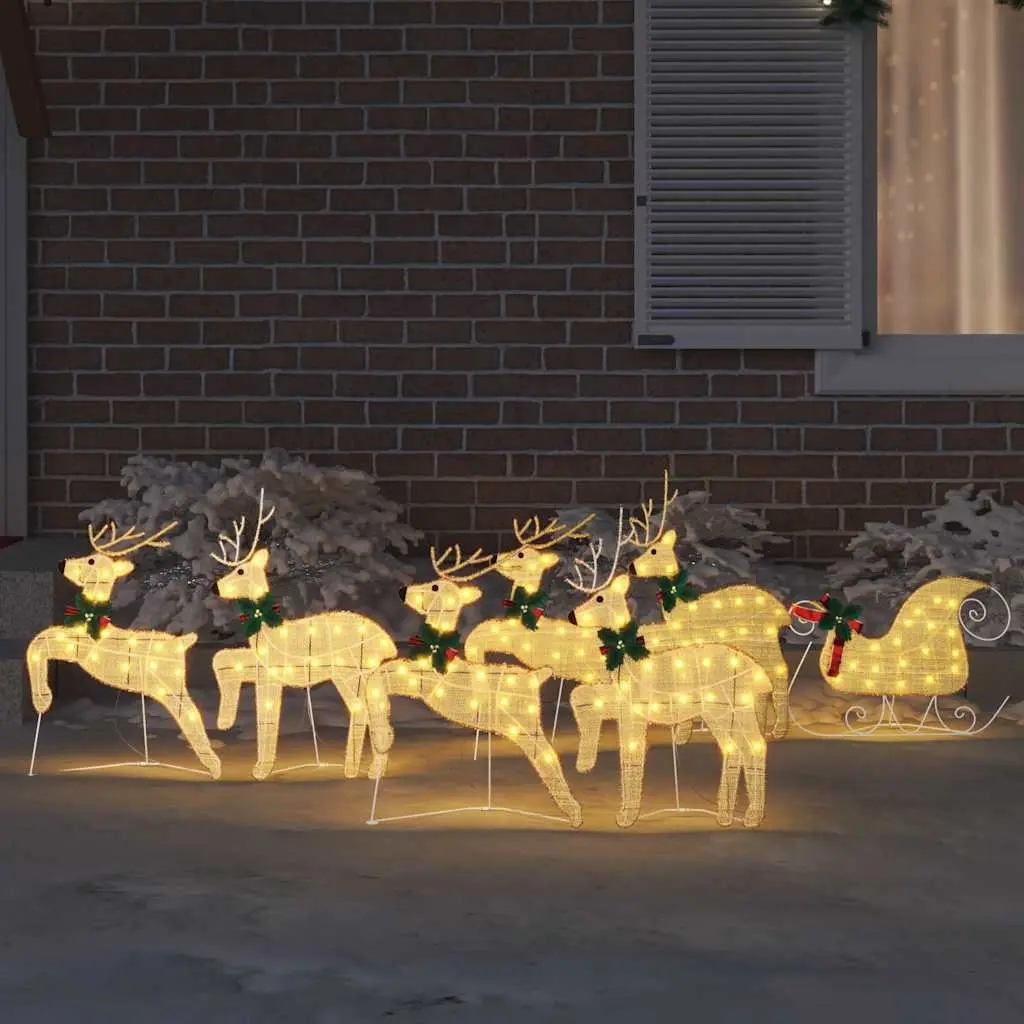 LED Reindeer Decorations Indoor Outdoor 7 Piece Gold Fabric Art Deco Christmas Holiday