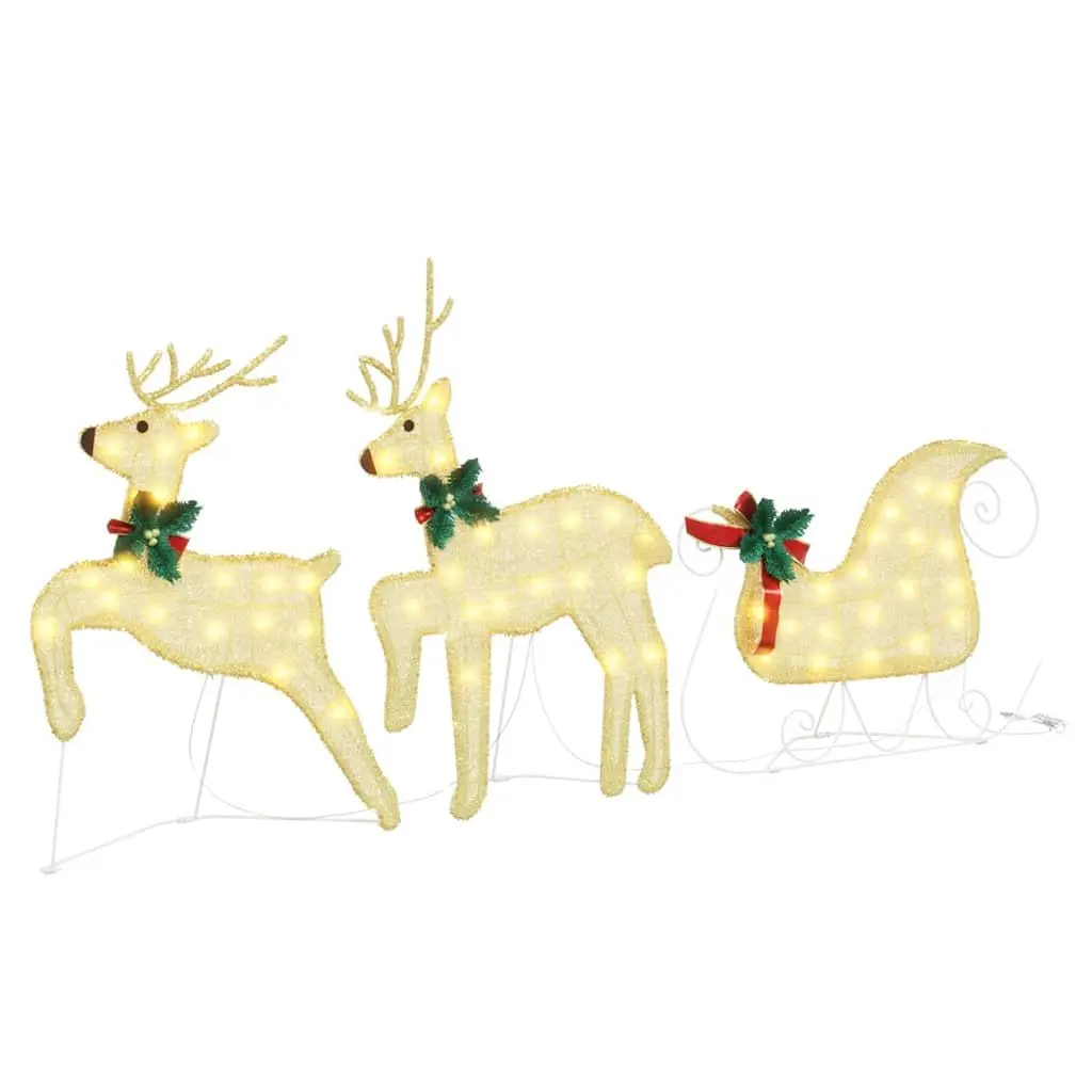 LED Reindeer Decorations Indoor Outdoor 7 Piece Gold Fabric Art Deco Christmas Holiday