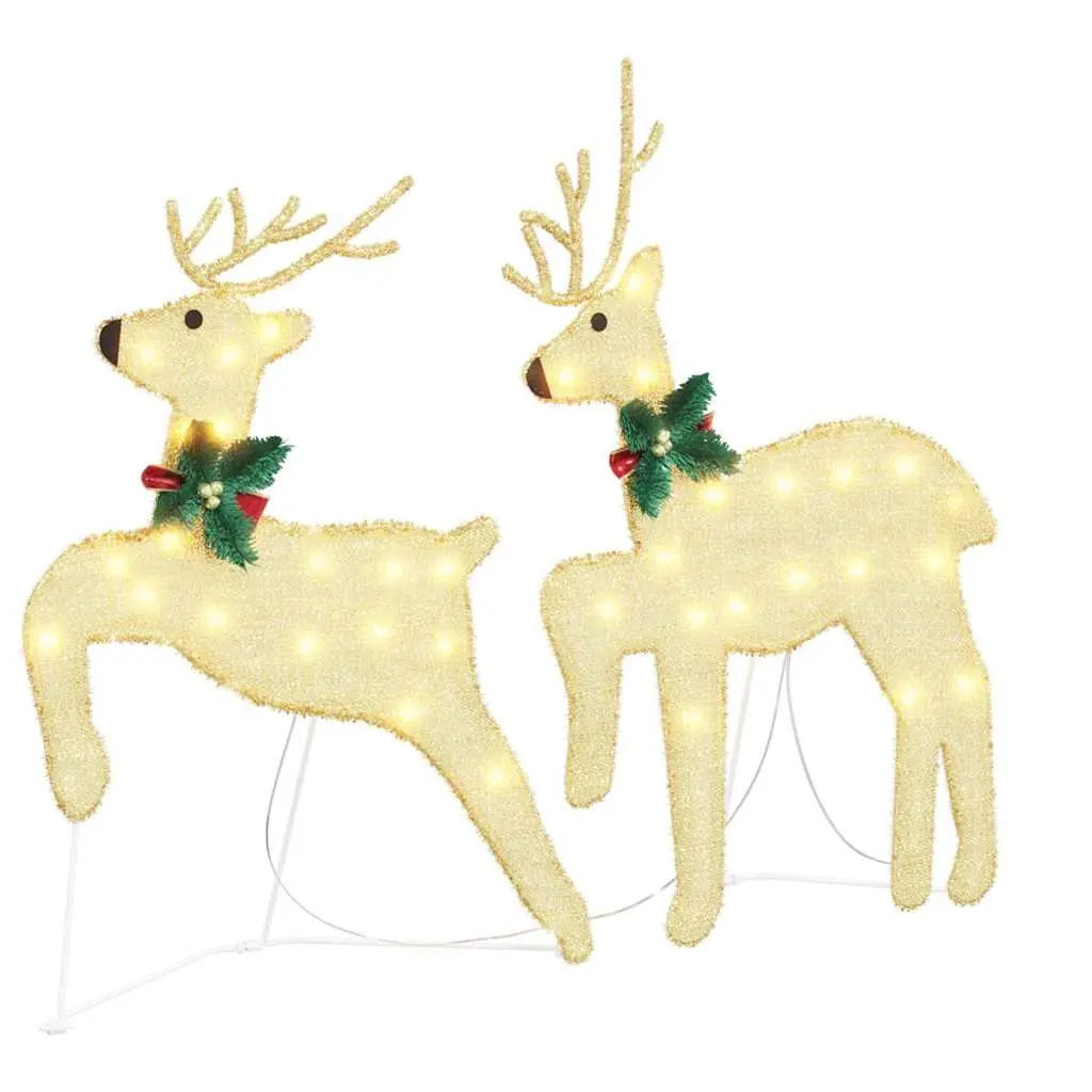 LED Reindeer Decorations Indoor Outdoor 7 Piece Gold Fabric Art Deco Christmas Holiday