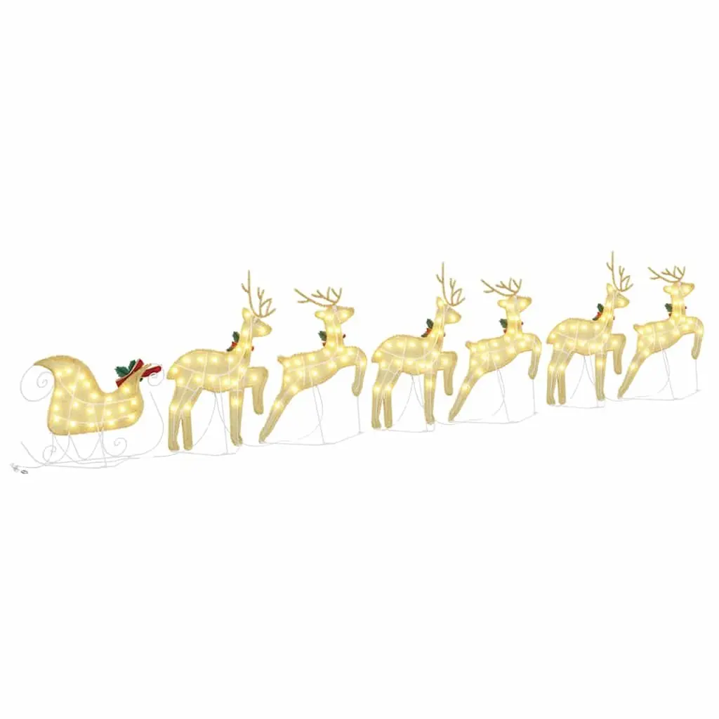 LED Reindeer Decorations Indoor Outdoor 7 Piece Gold Fabric Art Deco Christmas Holiday