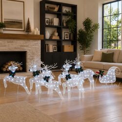 Specifications for LED Reindeer Holiday Decorations Set of 7 in White Fabric