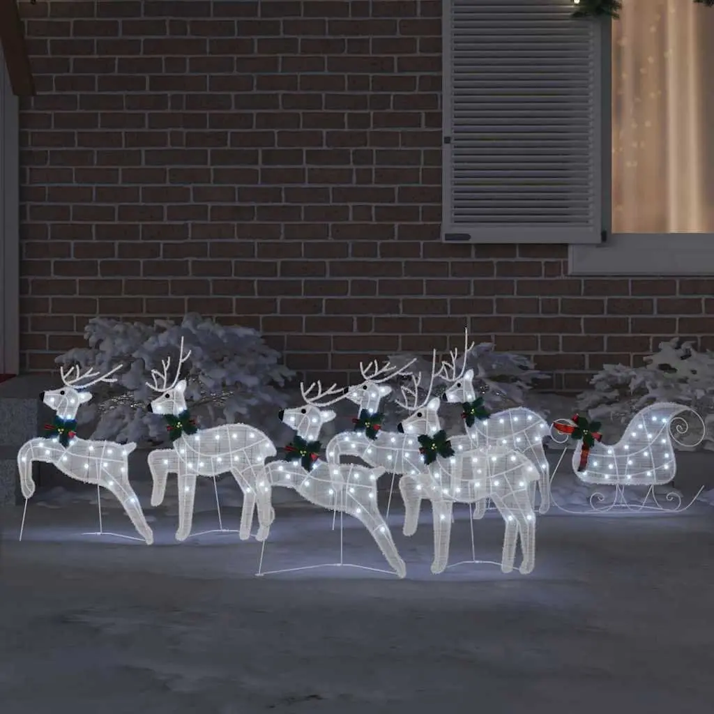 LED Reindeer Decorations Indoor Outdoor 7 Piece White Fabric Art Deco Style Christmas Holiday