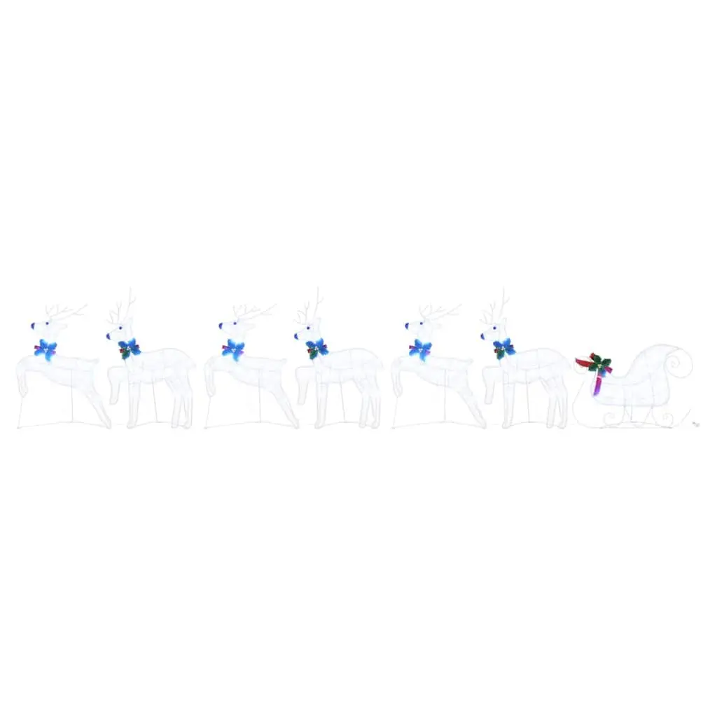 LED Reindeer Decorations Indoor Outdoor 7 Piece White Fabric Art Deco Style Christmas Holiday