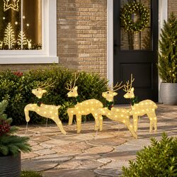 Gold LED Reindeer Decoration Set - 4 Pieces, USB Powered