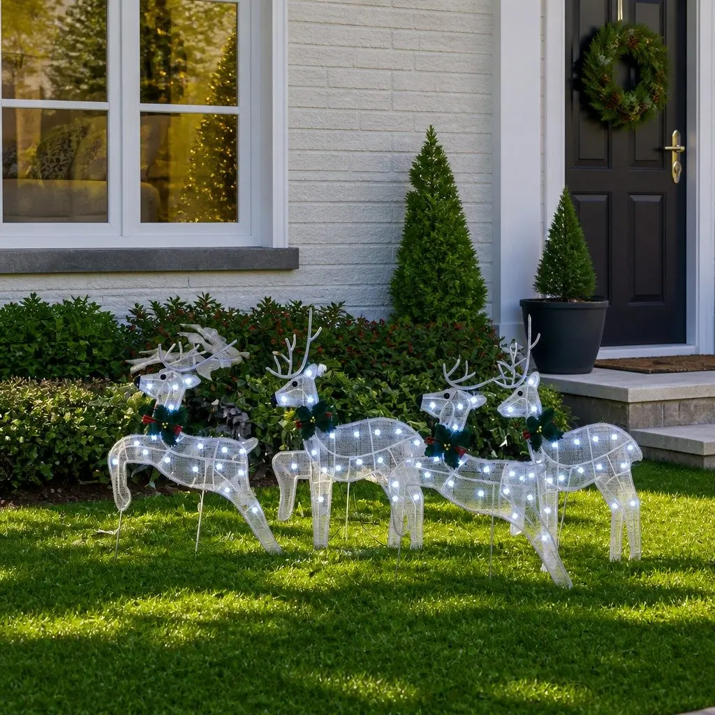 4-Piece White LED Reindeer Decoration Set
