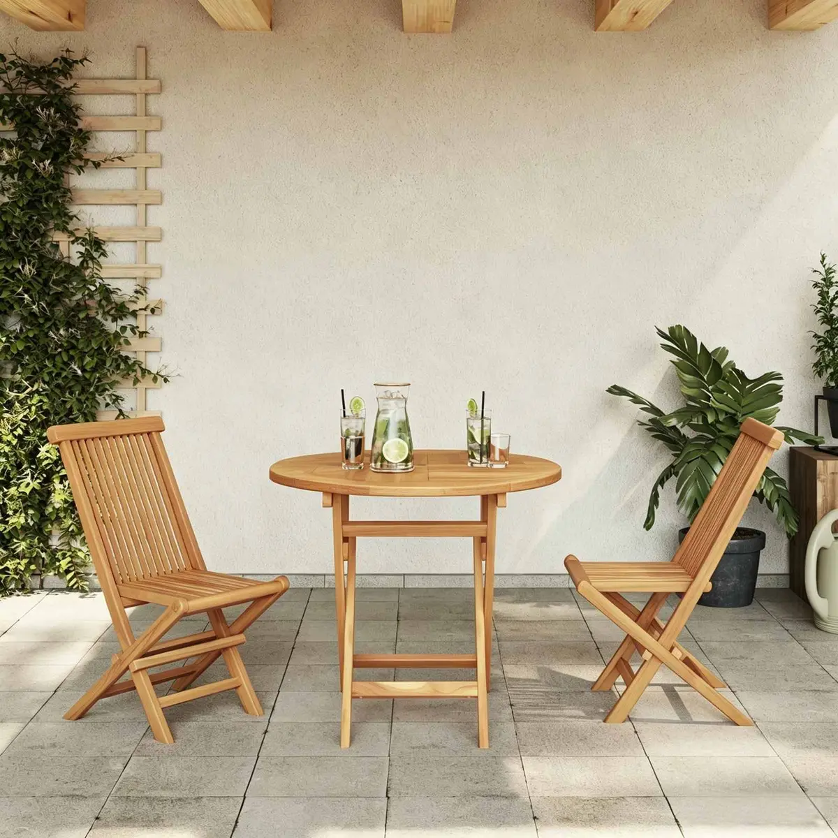 Garden Dining Set Outdoor Use 3 Pieces Brown Solid Acacia Wood Table and Chairs