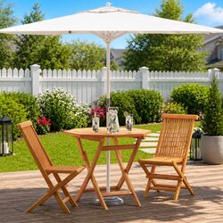 Garden Dining Set 3 Pieces Solid Acacia Wood Brown Outdoor Furniture Table